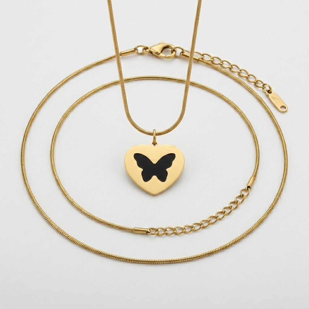 Bazinco Minimal Black Butterfly Pendant Necklace | Luxury Heart Butterfly Charm Necklace for Her