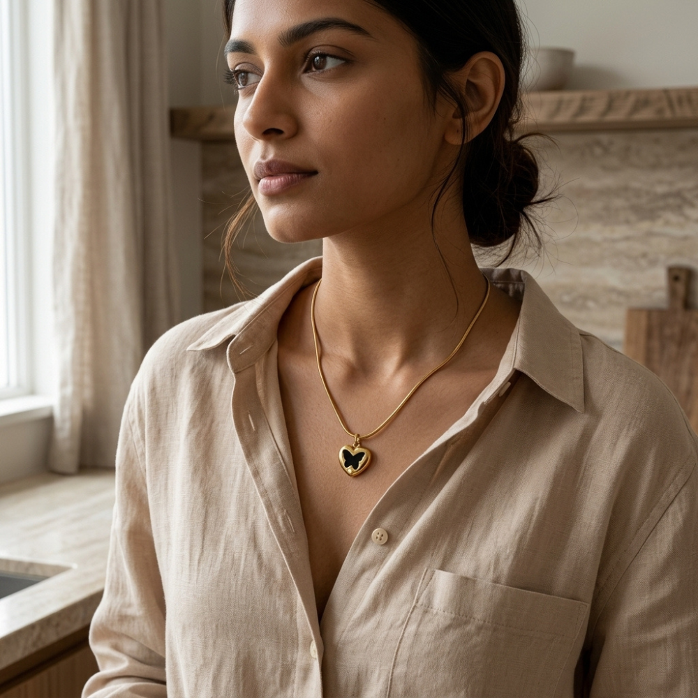 Bazinco Minimal Black Butterfly Pendant Necklace | Luxury Heart Butterfly Charm Necklace for Her
