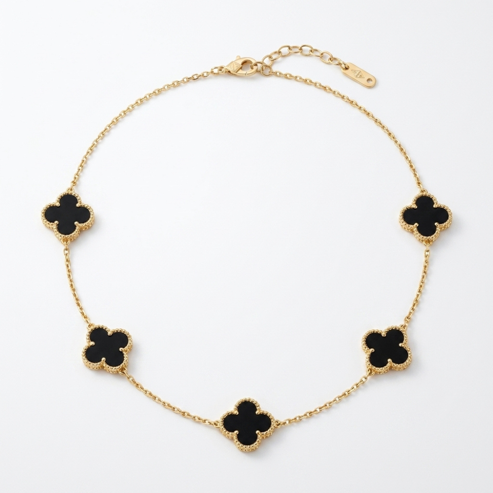 Bazinco Lucky Clover Bracelet | Black Four Leaf Clover Bracelet | Trendy Gold Chain Bracelet for Women