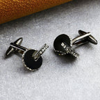 Bazinco Black Crystal Disc Cufflinks – Premium Round Formal Cufflinks for Men | Wedding, Office & Tuxedo Accessories