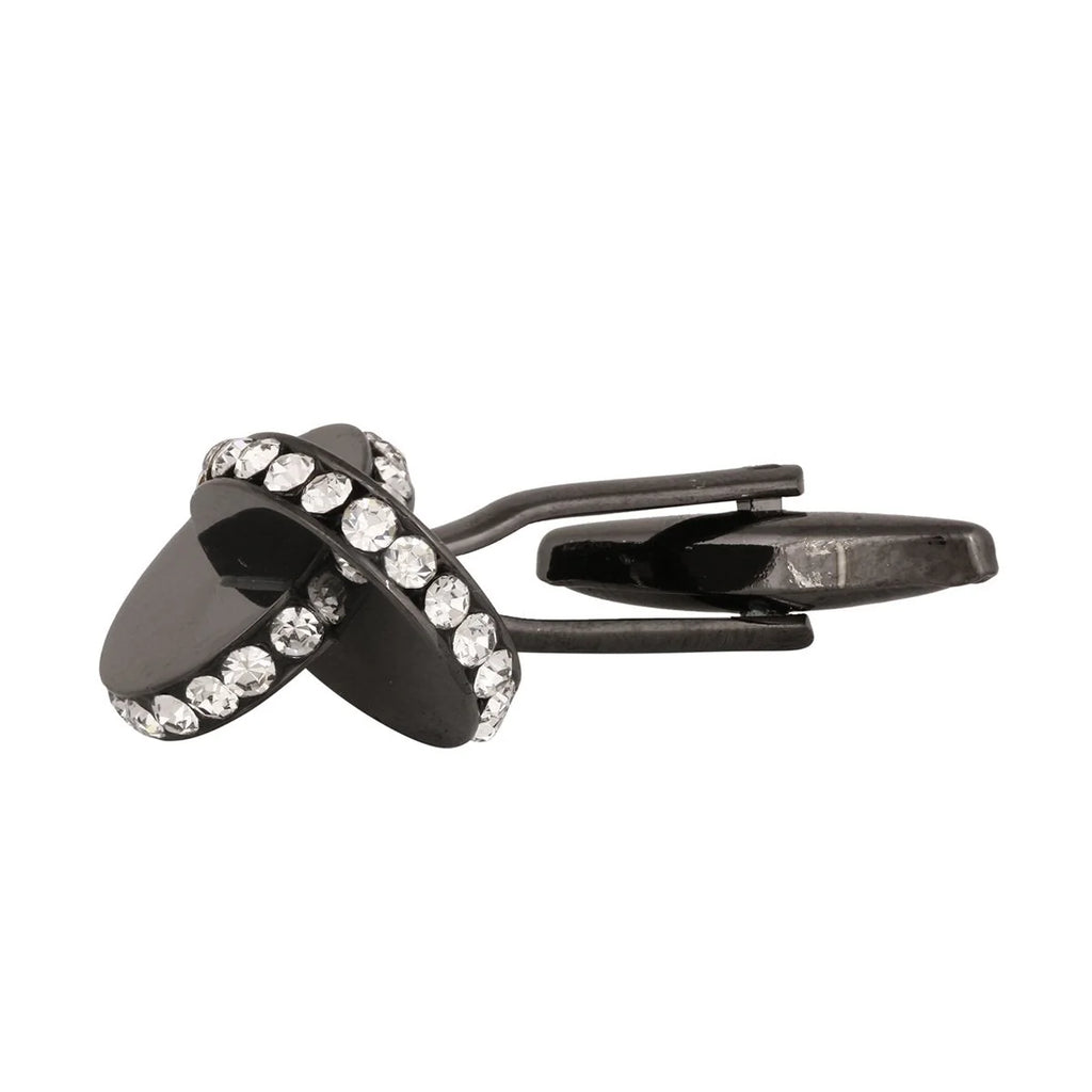 Bazinco Black Crystal Disc Cufflinks – Premium Round Formal Cufflinks for Men | Wedding, Office & Tuxedo Accessories