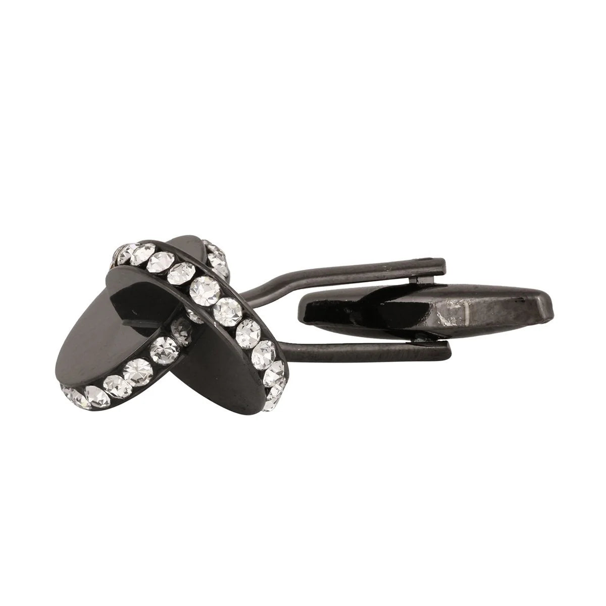 Bazinco Black Crystal Disc Cufflinks – Premium Round Formal Cufflinks for Men | Wedding, Office & Tuxedo Accessories