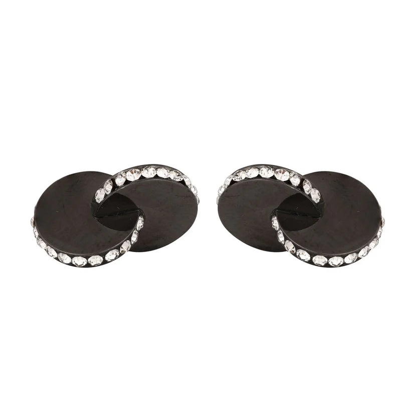 Bazinco Black Crystal Disc Cufflinks – Premium Round Formal Cufflinks for Men | Wedding, Office & Tuxedo Accessories