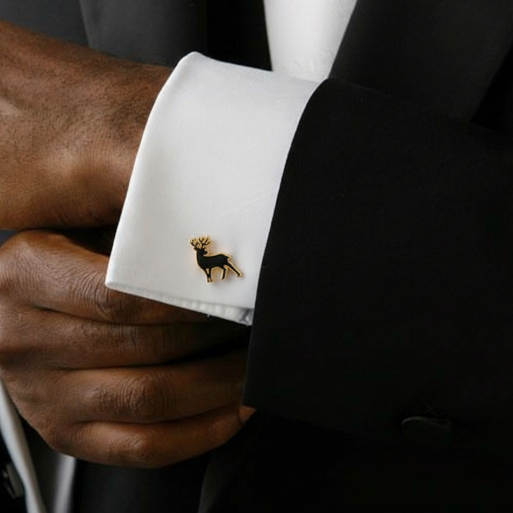 Bazinco Deer Enamel Cufflinks for Men – Premium Stag Cuff Links for Formal Wear