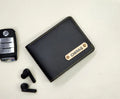 Bazinco Personalized Black Leather Wallet for Men – Custom Name Plate Bifold Wallet