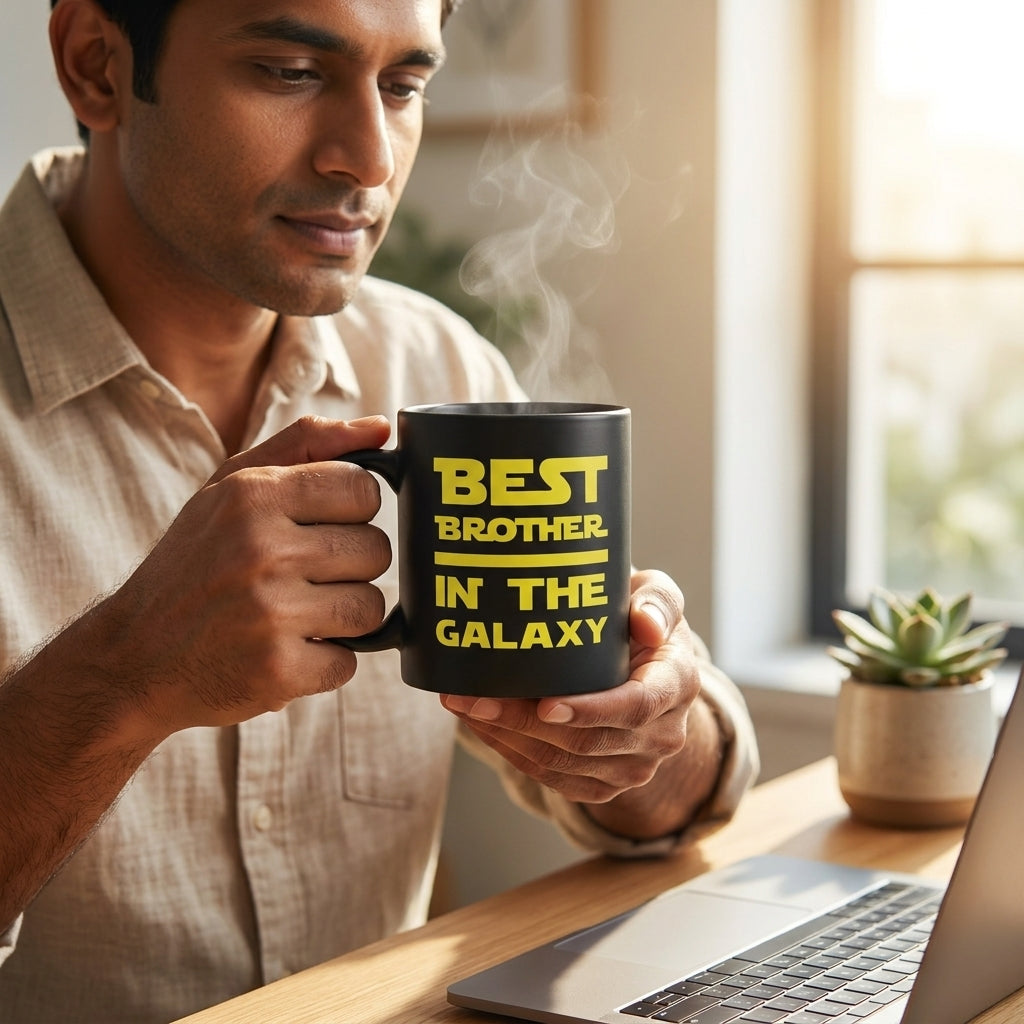 Bazinco Best Brother in the Galaxy Ceramic Black Mug 11 Oz | Rakhi Gift for Brother | Coffee Tea Mug for Bhai | Funny Brother Gift | Birthday & Raksha Bandhan Present