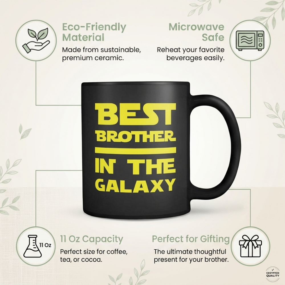 Bazinco Best Brother in the Galaxy Ceramic Black Mug 11 Oz | Rakhi Gift for Brother | Coffee Tea Mug for Bhai | Funny Brother Gift | Birthday & Raksha Bandhan Present