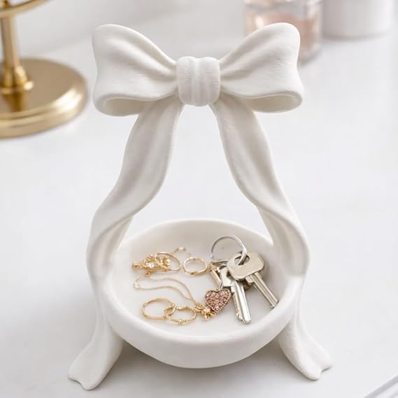 Bazinco Bow Knot Jewelry Tray | Elegant Ring Holder Dish for Earrings, Rings & Accessories Organizer