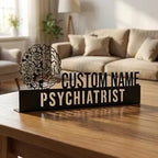 Bazinco Personalized Mental Health Name Plate – Brain Theme Psychiatrist Desk Name Stand