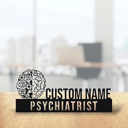 Bazinco Personalized Mental Health Name Plate – Brain Theme Psychiatrist Desk Name Stand