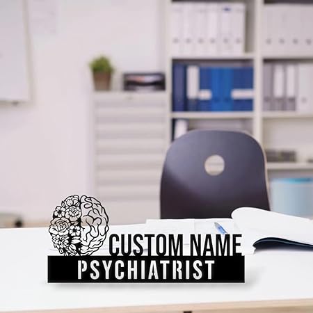 Bazinco Personalized Mental Health Name Plate – Brain Theme Psychiatrist Desk Name Stand