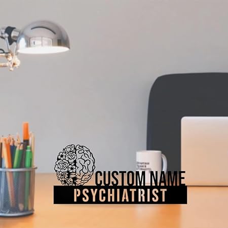 Bazinco Personalized Mental Health Name Plate – Brain Theme Psychiatrist Desk Name Stand