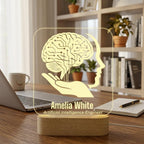 Bazinco Custom AI Brain LED Night Lamp | Personalized Acrylic Name & Profession Light with Wooden Base | Artificial Intelligence Engineer Desk Decor & Gift