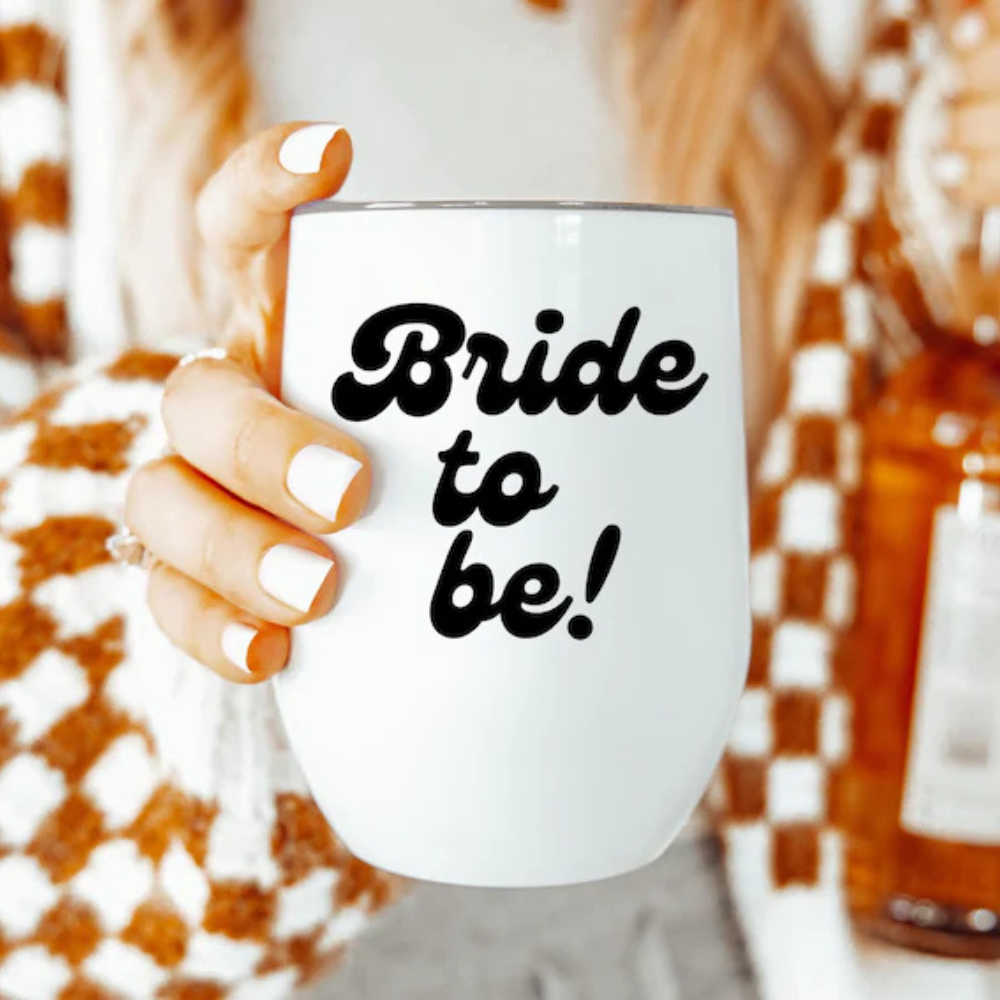 Bazinco Bride To Be Wine Tumbler 12oz | Vacuum Insulated Stainless Steel Bridal Coffee Mug with Lid | Engagement & Bridal Shower Gift