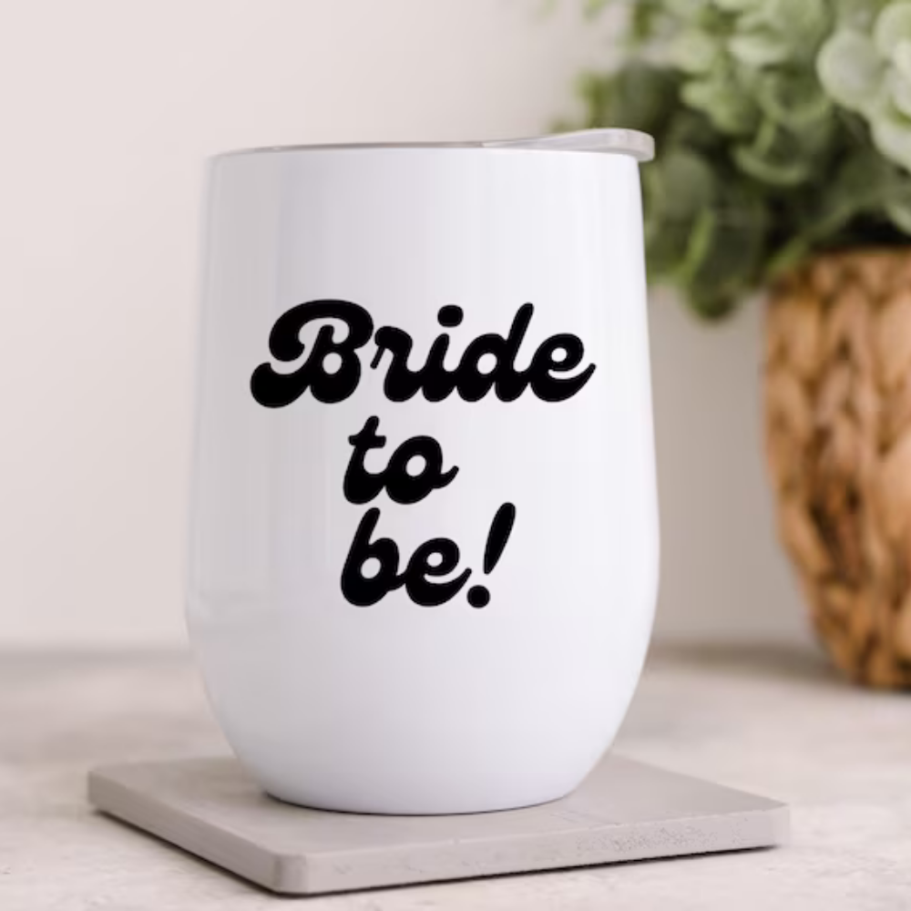 Bazinco Bride To Be Wine Tumbler 12oz | Vacuum Insulated Stainless Steel Bridal Coffee Mug with Lid | Engagement & Bridal Shower Gift