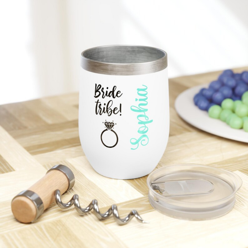 Bazinco Personalized Bride Tribe Wine Tumbler | Custom Bridesmaid Name Stainless Steel Insulated Cup | Bridal Party Gift 12oz