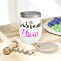 Bazinco Personalized Bridesmaid Name Wine Tumbler | Custom Bridesmaid Stainless Steel Insulated Cup | Bridal Party Gift 12oz
