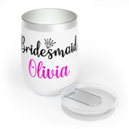 Bazinco Personalized Bridesmaid Name Wine Tumbler | Custom Bridesmaid Stainless Steel Insulated Cup | Bridal Party Gift 12oz