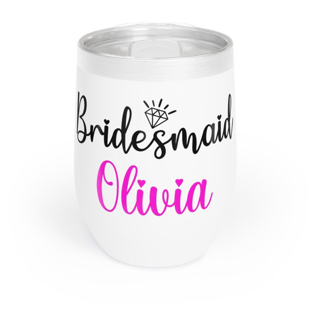 Bazinco Personalized Bridesmaid Name Wine Tumbler | Custom Bridesmaid Stainless Steel Insulated Cup | Bridal Party Gift 12oz