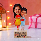 Bazinco Brother Sister Personalized Caricature Stand | Custom Acrylic Plaque with Wooden Base | Unique Raksha Bandhan & Birthday Gift for Siblings