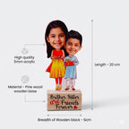 Bazinco Brother Sister Personalized Caricature Stand | Custom Acrylic Plaque with Wooden Base | Unique Raksha Bandhan & Birthday Gift for Siblings