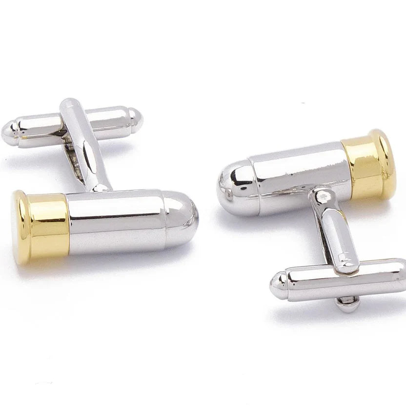 Bazinco Bullet Cufflinks for Men – Silver & Gold Bullet Cartridge Design Premium Formal Shirt Cufflinks for Wedding, Business & Party Wear