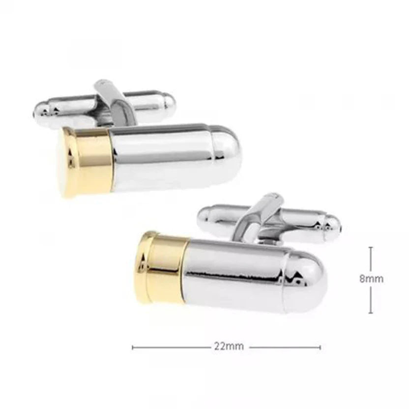 Bazinco Bullet Cufflinks for Men – Silver & Gold Bullet Cartridge Design Premium Formal Shirt Cufflinks for Wedding, Business & Party Wear