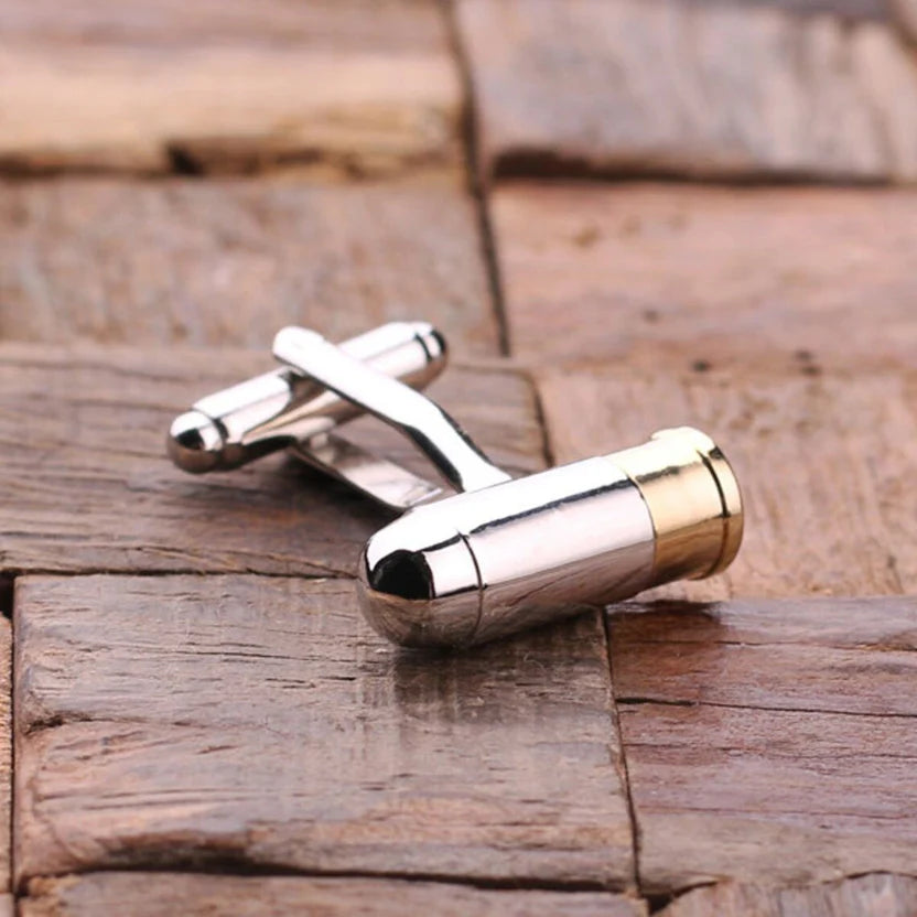 Bazinco Bullet Cufflinks for Men – Silver & Gold Bullet Cartridge Design Premium Formal Shirt Cufflinks for Wedding, Business & Party Wear