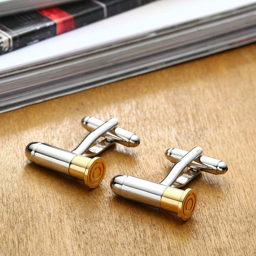 Bazinco Bullet Cufflinks for Men – Silver & Gold Bullet Cartridge Design Premium Formal Shirt Cufflinks for Wedding, Business & Party Wear