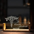 Bazinco Personalized Doctor Name Plate with Caduceus Medical Symbol, Custom Acrylic LED Name Plate with Wooden Base, Doctor Desk Name Sign for Clinic, Office & Gift