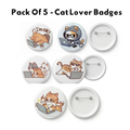 Bazinco Cute Cat Lover Badges Pack of 5 – Kawaii Cartoon Cat Button Pins for Cat Lovers