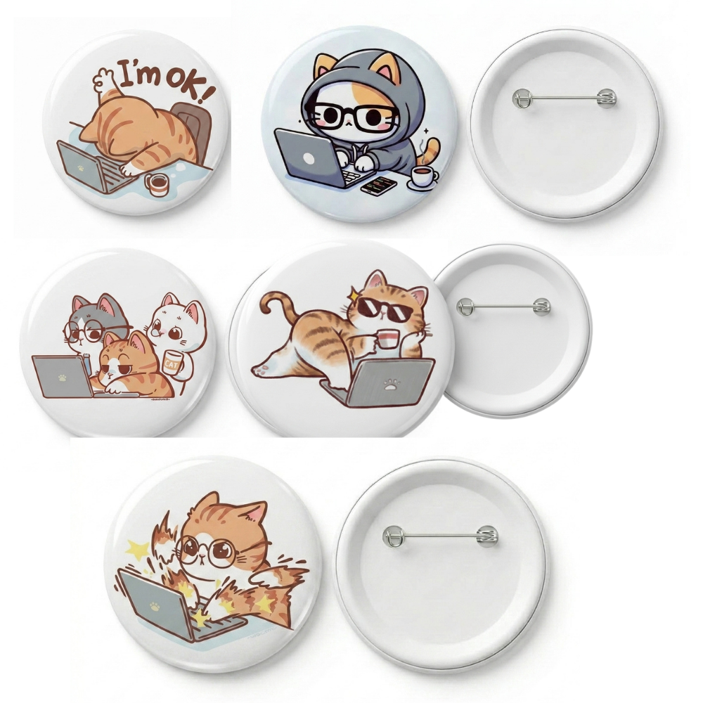 Bazinco Cute Cat Lover Badges Pack of 5 – Kawaii Cartoon Cat Button Pins for Cat Lovers