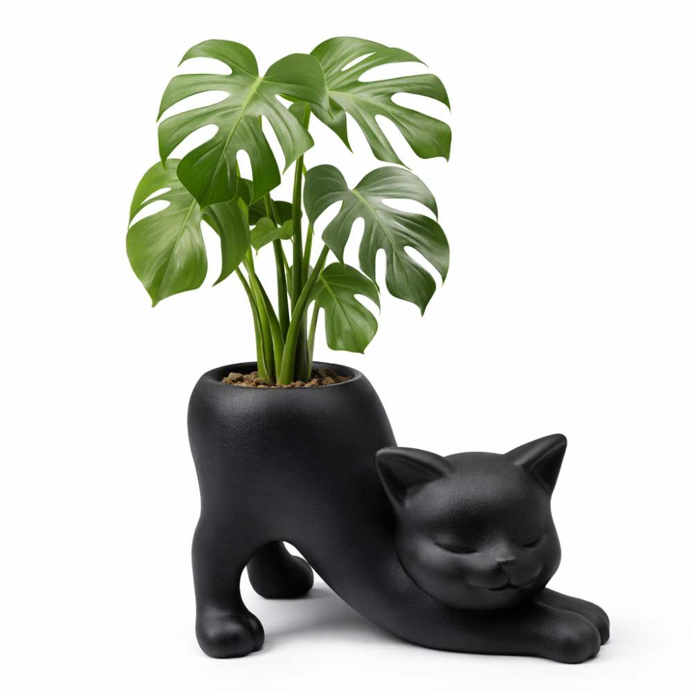 Bazinco Yoga Cat Planter – Decorative Cat Shape Plant Pot for Indoor Plants