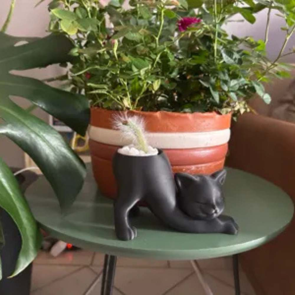 Bazinco Yoga Cat Planter – Decorative Cat Shape Plant Pot for Indoor Plants