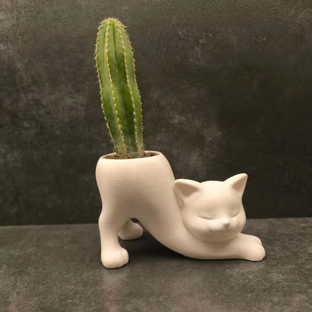 Bazinco Yoga Cat Planter – Decorative Cat Shape Plant Pot for Indoor Plants