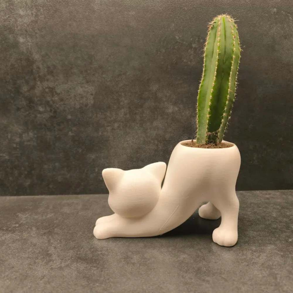 Bazinco Yoga Cat Planter – Decorative Cat Shape Plant Pot for Indoor Plants