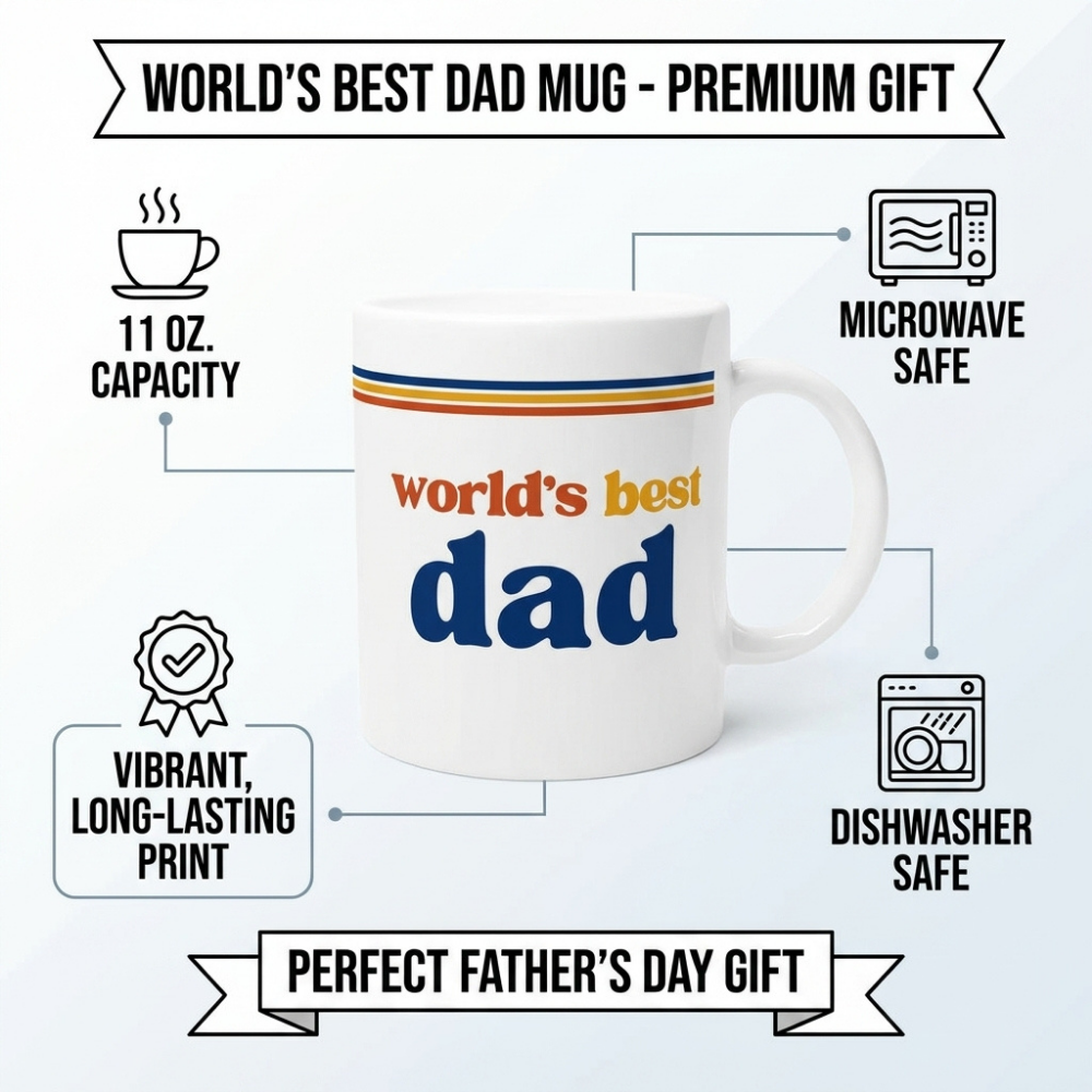 Bazinco Custom Name Mug with Vintage Dad Style Design – Personalized Ceramic Coffee Mug for Office & Home