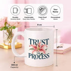 Bazinco Personalized Ceramic Coffee Mug – Trust The Process Floral Lily Design with Custom Name, White Coffee Cup for Women, Girls, Friends, Birthday & Inspirational Gift