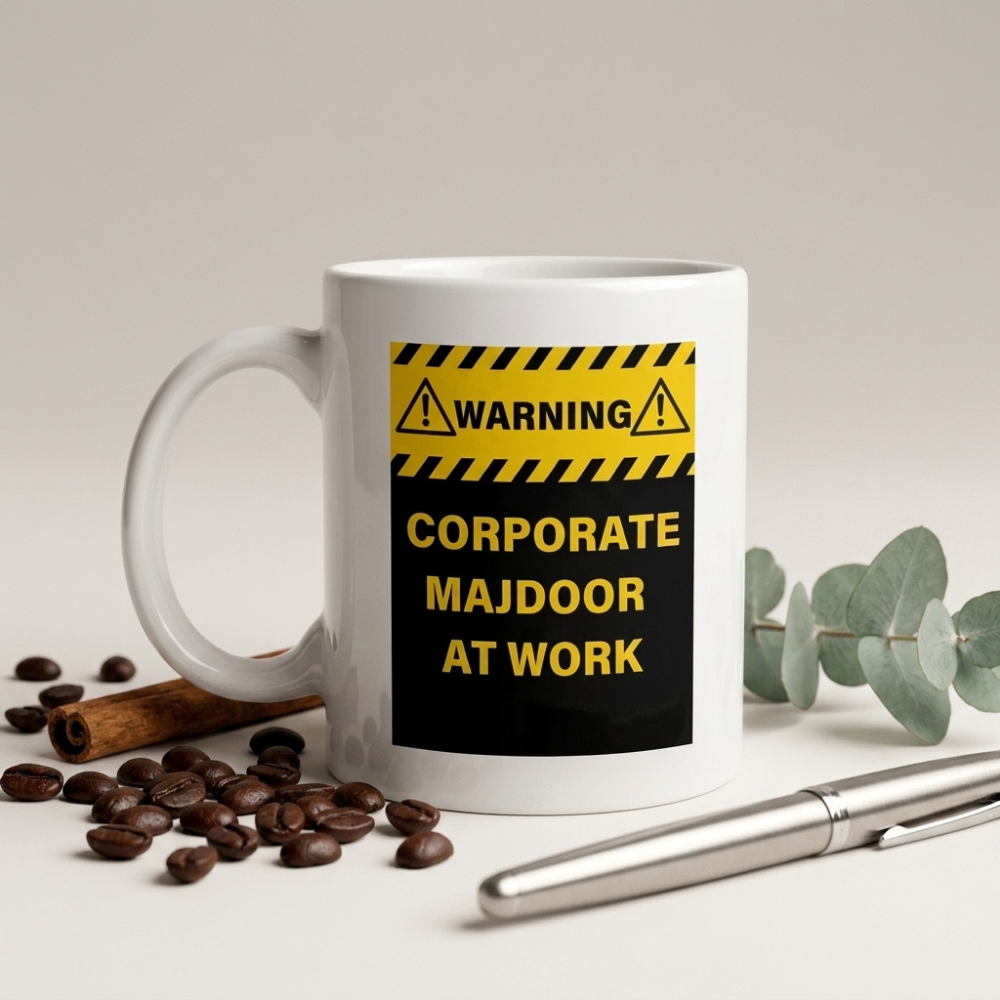 Bazinco Corporate Majdoor White Ceramic Mug | Funny Office Coffee Mug for Co-Workers | Printed Ceramic Tea & Coffee Cup | Microwave Safe | 11oz