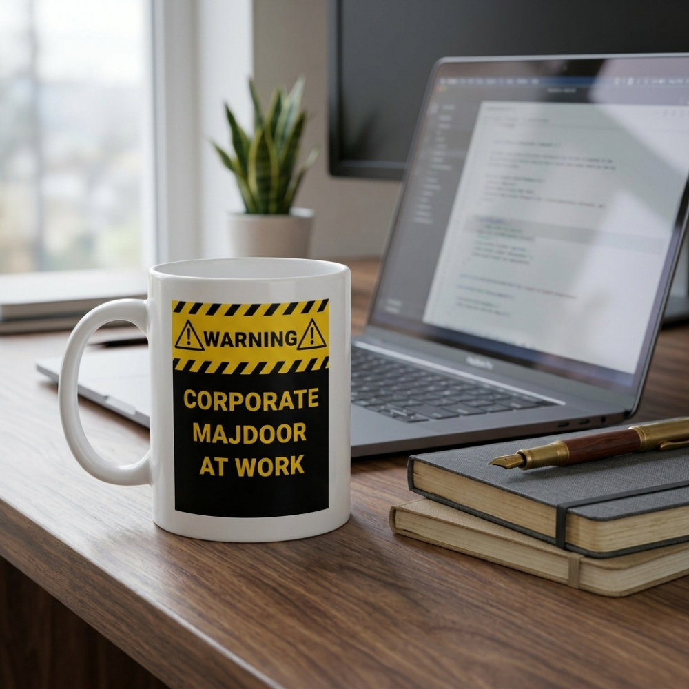 Bazinco Corporate Majdoor White Ceramic Mug | Funny Office Coffee Mug for Co-Workers | Printed Ceramic Tea & Coffee Cup | Microwave Safe | 11oz