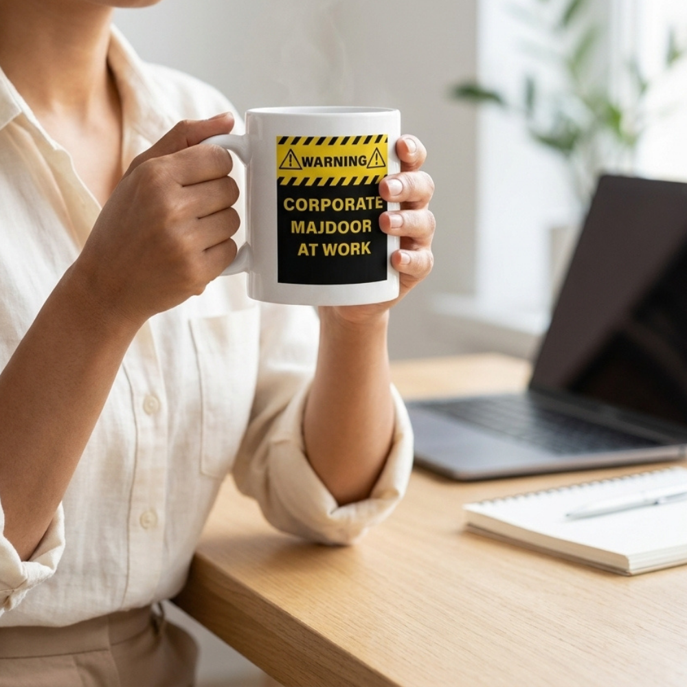 Bazinco Corporate Majdoor White Ceramic Mug | Funny Office Coffee Mug for Co-Workers | Printed Ceramic Tea & Coffee Cup | Microwave Safe | 11oz