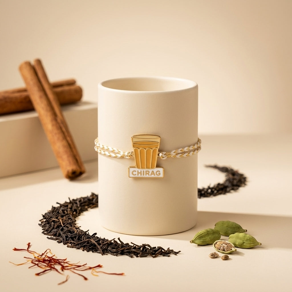 Bazinco Personalized Chai Rakhi with Custom Name | Cutting Chai Bracelet Rakhi for Brother | Unique Tea Lover Rakhi Gift for Raksha Bandhan