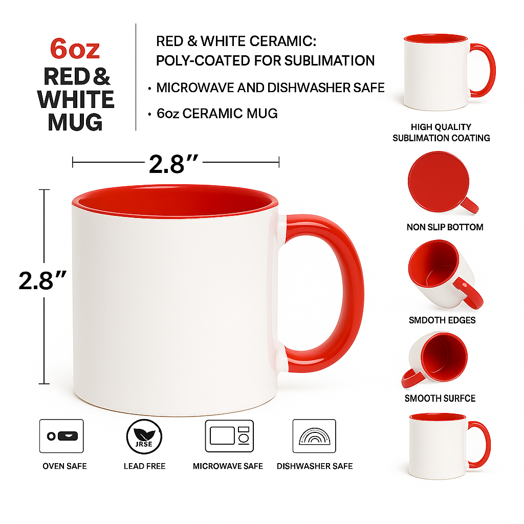 Bazinco 3 Tone 6 Oz Ceramic Coffee Mugs – Small Tea & Espresso Cups (7 Colors)