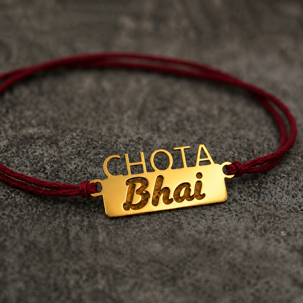 Bazinco Cute Chota Bhai Design Gold Finish Rakhi for Brother