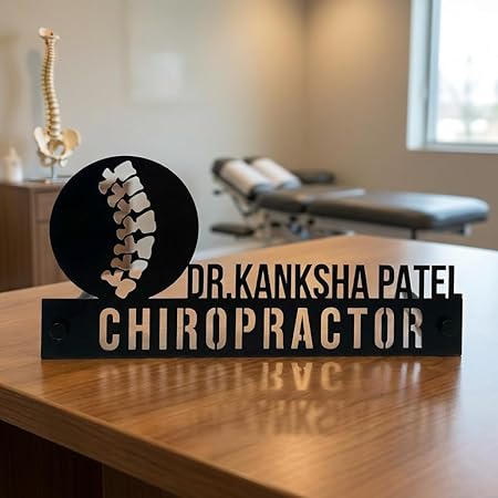 Bazinco Personalized Chiropractic Name Plate with Spine Silhouette – Custom Doctor Desk Name Sign for Clinic & Office