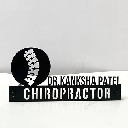 Bazinco Personalized Chiropractic Name Plate with Spine Silhouette – Custom Doctor Desk Name Sign for Clinic & Office