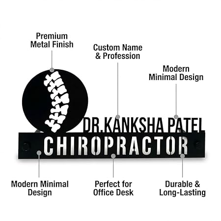 Bazinco Personalized Chiropractic Name Plate with Spine Silhouette – Custom Doctor Desk Name Sign for Clinic & Office