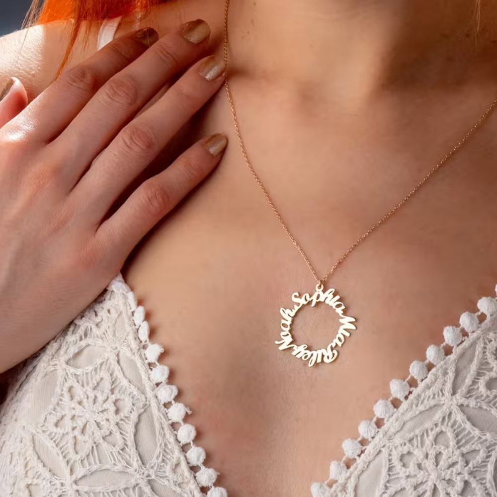 Personalized Circle Name Necklace Custom Name Ring Pendant – Bazinco