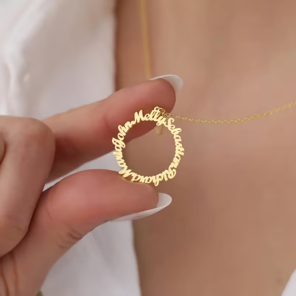 Personalized Circle Name Necklace Custom Name Ring Pendant – Bazinco