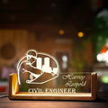 Custom Civil Engineer LED Name Plate | Personalized Acrylic Office Desk Sign with Wooden Stand | Civil Engineering Gift | Bazinco
